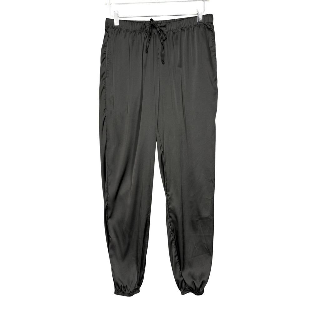 House of Harlow 1960 Sleepwear Womens Medium Black Satin Jogger Drawstring Waist